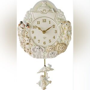 New in box Lenox Noah’s ark wall clock with pendulum porcelain vintage baby gift